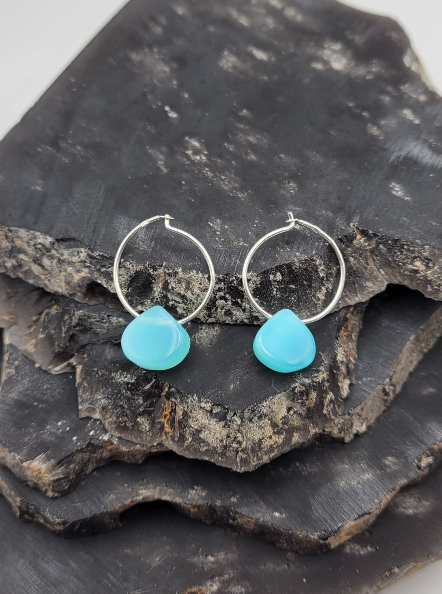 Peruvian Blue Opal Hoop Earrings