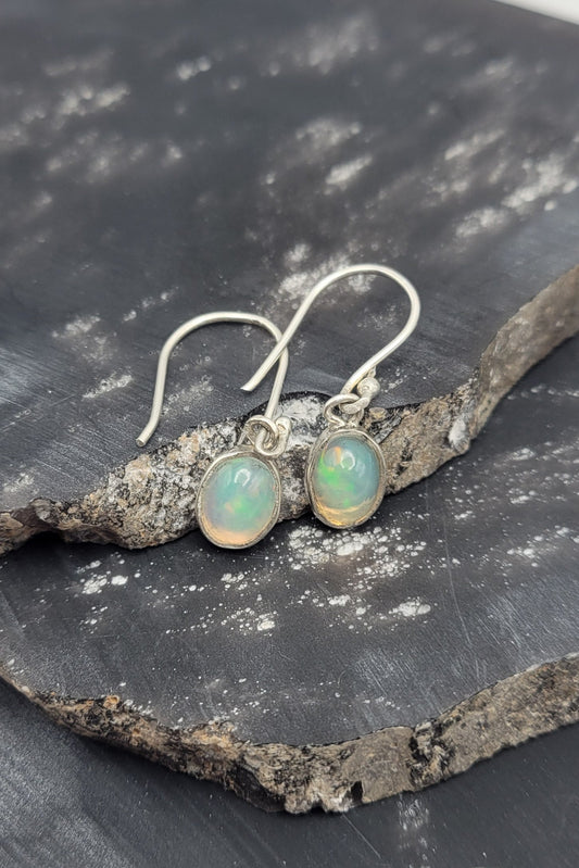Silver and Opal Dangle Earrings